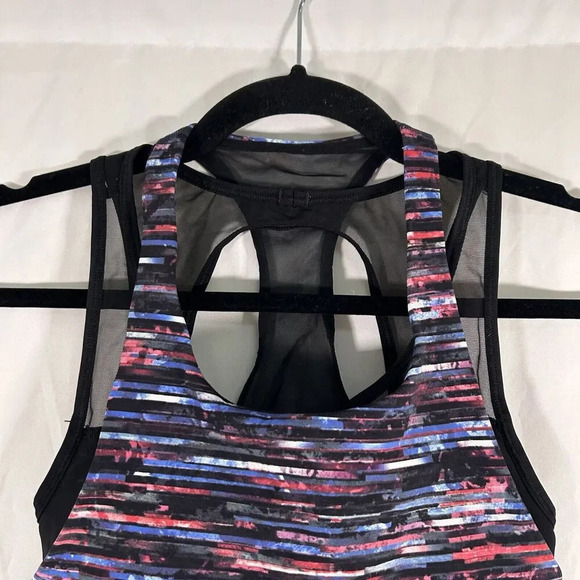 Lululemon Sports Bra Women's 6 Blue Red Striped Padded Layered Sheer Under - Picture 2 of 6